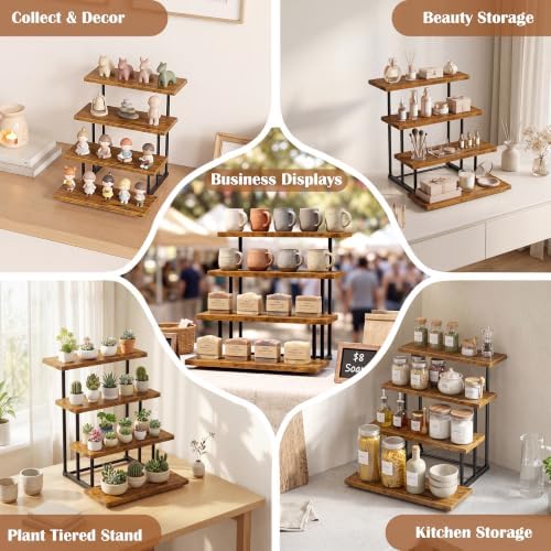 Wooden Cupcake Display Stand, 4 Tier Rectangular Tiered Dessert Stands, Cupcake Display Risers for Vendor Booth, alternate