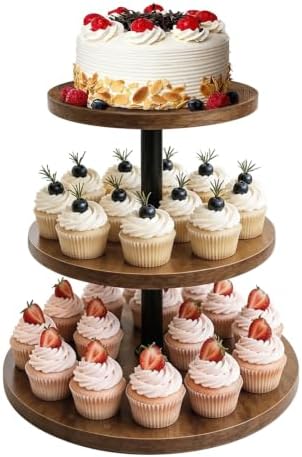 Wooden Cupcake Stand 1 Pack, Large Cupcake Tower Stand for 50 Cupcakes, 3 Tiered Wooden Serving Trays Stand