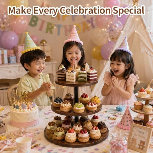 Wooden Cupcake Stand 1 Pack, Large Cupcake Tower Stand for 50 Cupcakes, 3 Tiered Wooden Serving Trays Stand, alternate view 2