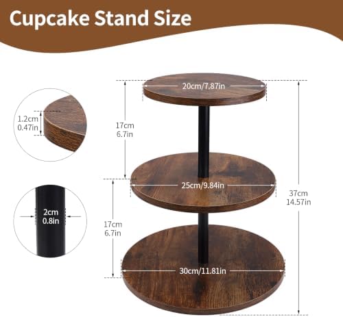 Wooden Cupcake Stand 1 Pack, Large Cupcake Tower Stand for 50 Cupcakes, 3 Tiered Wooden Serving Trays Stand, alternate view 3
