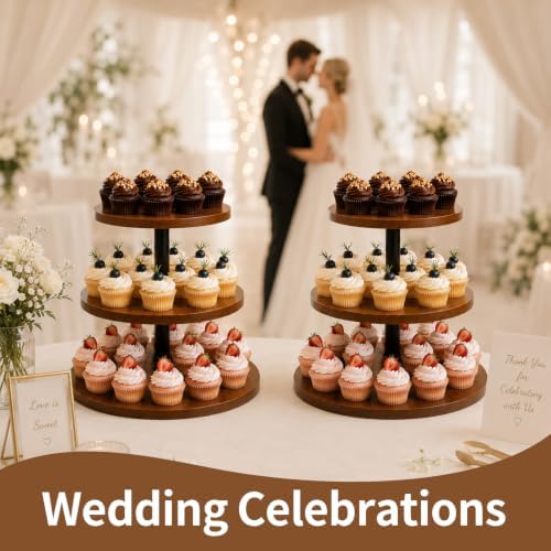 Wooden Cupcake Stand 2 Pack, Large Cupcake Tower Stand for 50 Cupcakes, 3 Tiered Wooden Serving Trays Stand, alternate view 2