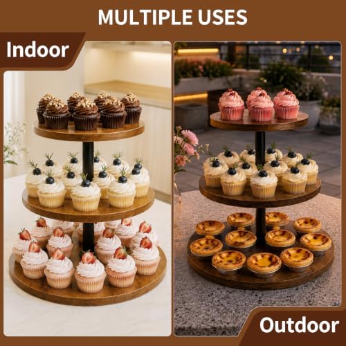 Wooden Cupcake Stand 2 Pack, Large Cupcake Tower Stand for 50 Cupcakes, 3 Tiered Wooden Serving Trays Stand, alternate view 5