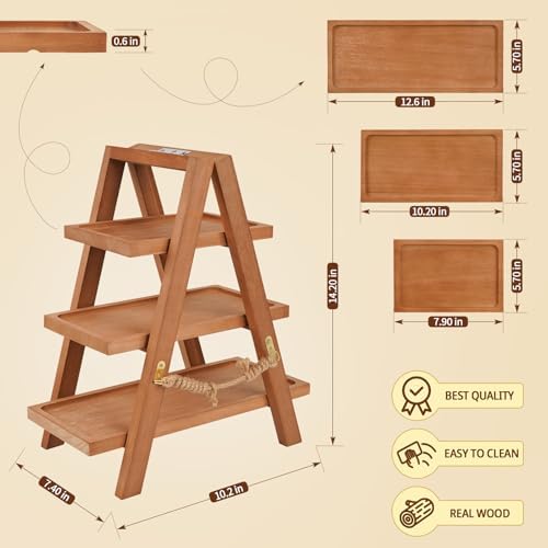 Wooden Cupcake Stand, 3 Tier Cupcake Display Stand, Brown in Brown, alternate view 3