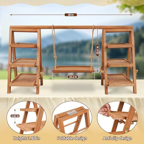Wooden Cupcake Stand, 3 Tier Cupcake Display Stand, Brown in Brown, alternate view 4