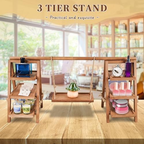 Wooden Cupcake Stand, 3 Tier Cupcake Display Stand, Brown in Brown, alternate view 6