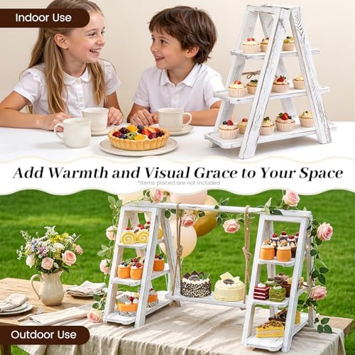 Wooden Cupcake Stand, 3 Tier Dessert Display Serving Tray in White, alternate view 6