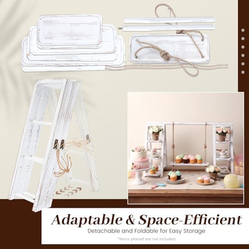 Wooden Cupcake Stand, 3 Tier Dessert Serving Tray Ladder Stand Rack Table Foldable Wood Food Display Set with, alternate view