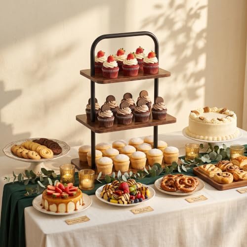Wooden Cupcake Stand, 3 Tier Large Cupcake Tower Stand for 50 Cupcakes, Dessert Stand Display for Party, alternate view 6