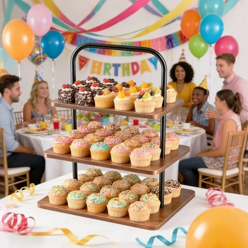 Wooden Cupcake Stand, 3 Tier Large Cupcake Tower Stand for 50 Cupcakes, Dessert Stand Display for Party, alternate view 7