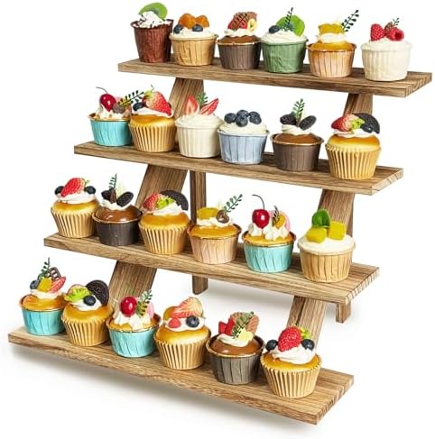 Wooden Cupcake Stand 4 Tier Cupcake Display Stand Rustic Cupcake Table Display for Wedding, Party Desserts in