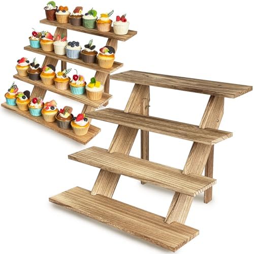 Wooden Cupcake Stand 4 Tier Cupcake Display Stand Rustic Cupcake Table Display for Wedding, Party Desserts in, alternate view
