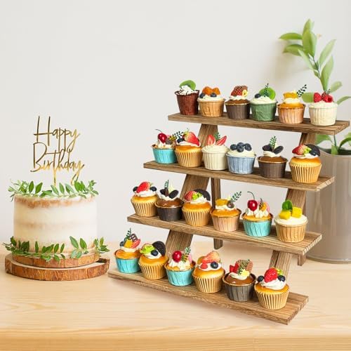 Wooden Cupcake Stand 4 Tier Cupcake Display Stand Rustic Cupcake Table Display for Wedding, Party Desserts in, alternate view