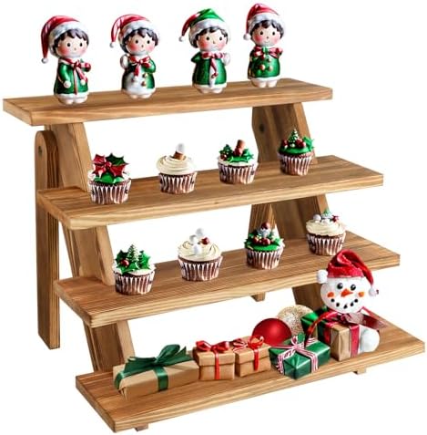 Wooden Cupcake Stand - 4 Tier Cupcake Display Stand, Rustic Tiered Display Stand, Tool Free Installation Cupcake