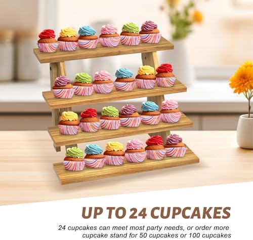 Wooden Cupcake Stand - 4 Tier Cupcake Display Stand, Rustic Tiered Display Stand, Tool Free Installation Cupcake, alternate