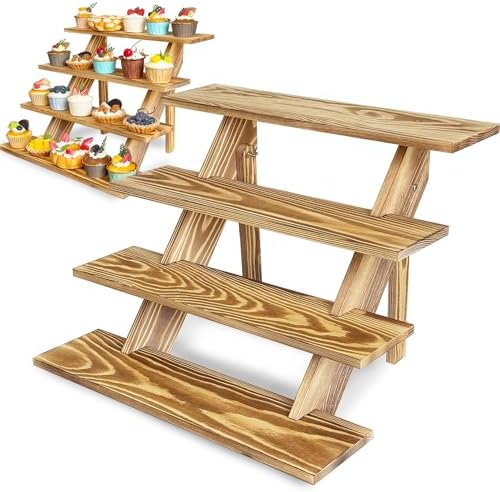 Wooden Cupcake Stand 4 Tier Cupcake Stand Rustic Wood Cake Stand for 24 Cupcakes Wedding Cupcake Display in Wood