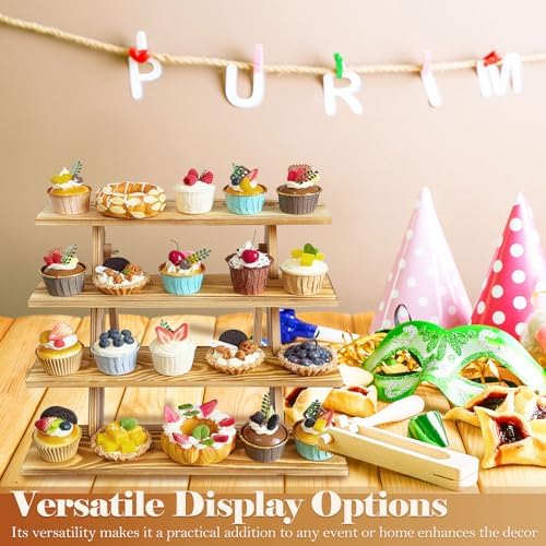 Wooden Cupcake Stand 4 Tier Cupcake Stand Rustic Wood Cake Stand for 24 Cupcakes Wedding Cupcake Display in Wood, alternate