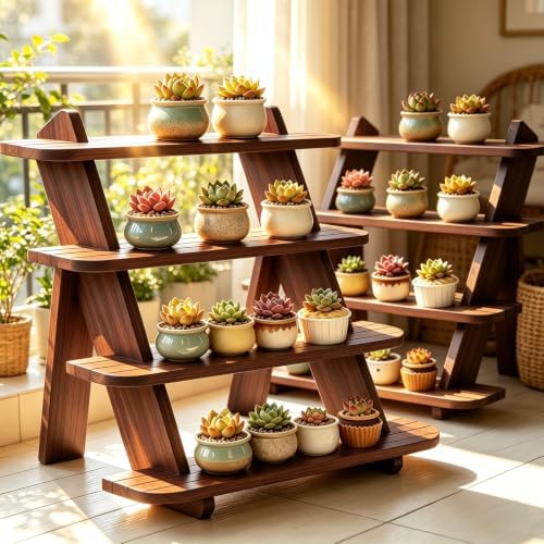 Wooden Cupcake Stand, 4 Tier Wood Rustic Cupcake Stand in J-Walnut-2Pcs