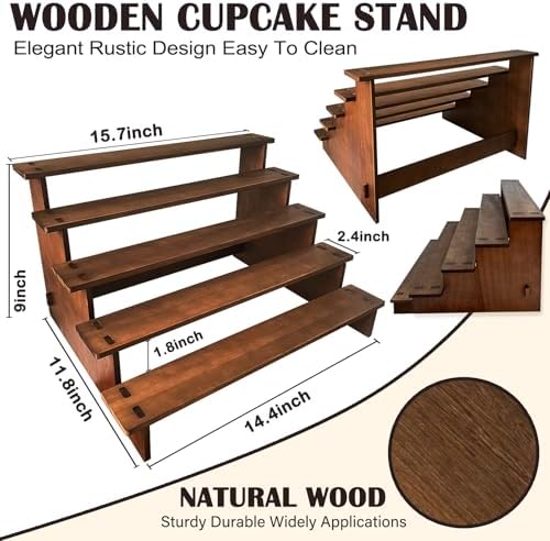 Wooden Cupcake Stand 5 Tier Cupcake Stand Cupcake Holder Rustic Wood Cupcake Display Stand Wooden Dessert, alternate view 3