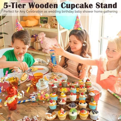 Wooden Cupcake Stand 5 Tier Cupcake Stand Cupcake Holder Rustic Wood Cupcake Display Stand Wooden Dessert, alternate view 6