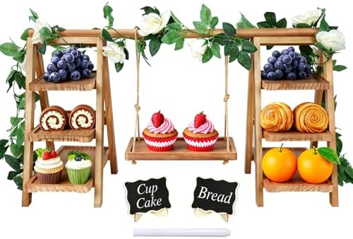 Wooden Cupcake Stand, Foldable 3 Tier Cupcake Display Stand, Walnut Brown in Walnut Brown