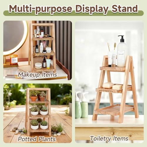 Wooden Cupcake Stand, Foldable 3 Tier Cupcake Display Stand, Walnut Brown in Walnut Brown, alternate view 5