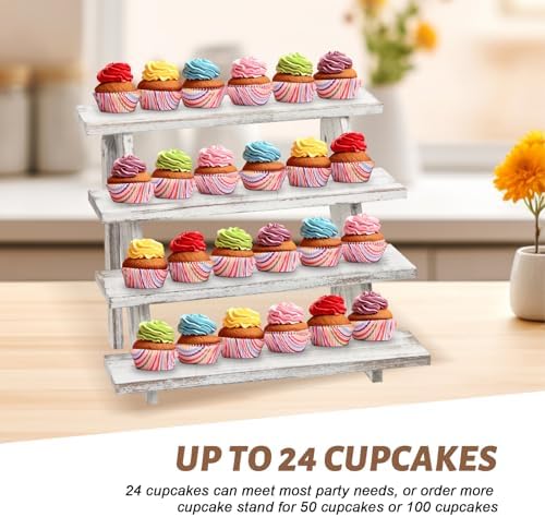 Wooden Cupcake Stand for 24 Cupcakes, 4 Tier Cupcake Display Stand Rustic Tiered Display Stand Dessert Table, alternate view
