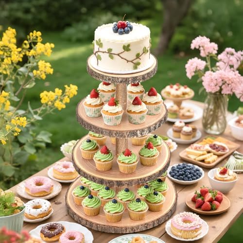 Wooden Cupcake Stand for 24 Cupcakes 4-Tier Dessert Tower Rustic Tiered Display Stand for Woodland Baby Shower, alternate