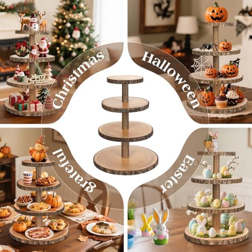 Wooden Cupcake Stand for 24 Cupcakes 4-Tier Dessert Tower Rustic Tiered Display Stand for Woodland Baby Shower, alternate