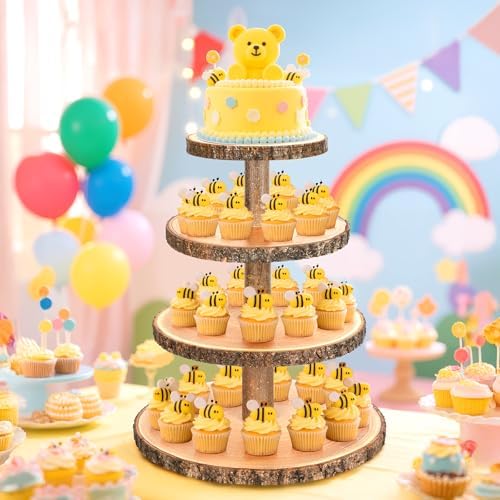 Wooden Cupcake Stand for 24 Cupcakes 4-Tier Dessert Tower Rustic Tiered Display Stand for Woodland Baby Shower, alternate