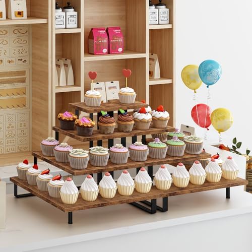 Wooden Cupcake Stand, Tiered Cupcake Display Tower Stand in Rustic Brown, alternate view 2