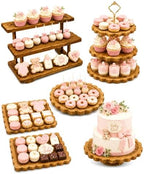 Wooden Dessert Table Display Set, 6-Piece Cake and Cupcake Stand Combo in Wood