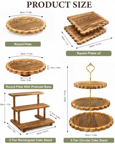 Wooden Dessert Table Display Set, 6-Piece Cake and Cupcake Stand Combo in Wood, alternate view 3