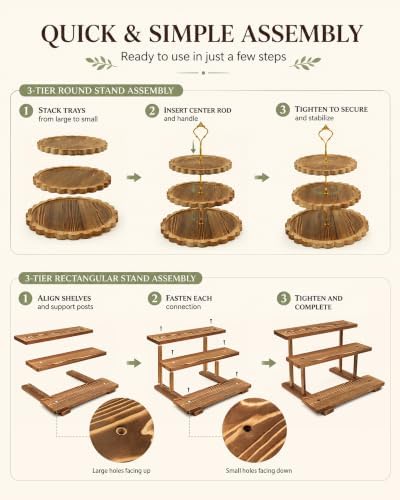 Wooden Dessert Table Display Set, 6-Piece Cake and Cupcake Stand Combo in Wood, alternate view 4