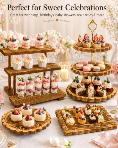 Wooden Dessert Table Display Set, 6-Piece Cake and Cupcake Stand Combo in Wood, alternate view 6
