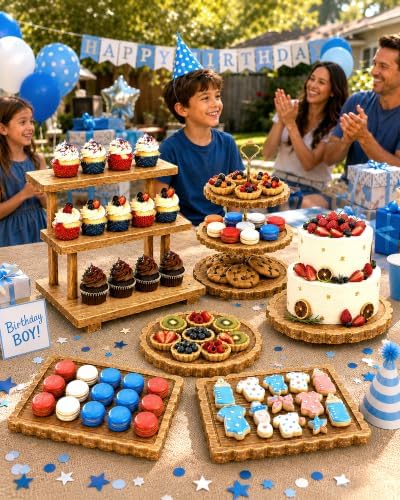 Wooden Dessert Table Display Set, 6-Piece Cake and Cupcake Stand Combo in Wood, alternate view 7