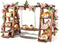Wooden Dessert Table Display Set with Flower Decor and Swing in Natural Wood