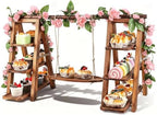 Wooden Dessert Table Display Set with Flower Decor and Swing in Natural Wood
