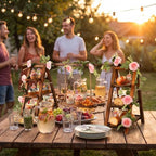 Wooden Dessert Table Display Set with Flower Decor and Swing in Natural Wood, alternate view 2