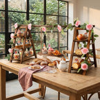 Wooden Dessert Table Display Set with Flower Decor and Swing in Natural Wood, alternate view 4