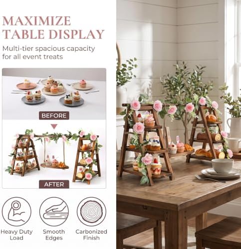 Wooden Dessert Table Display Set with Flower Decor and Swing in Natural Wood, alternate view 7