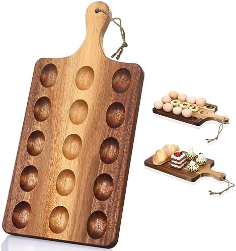 Wooden Deviled Egg Platter Egg Tray Serving, 15 x 7 Inch, 15 Holes in 15 x 7 Inch in As Shown