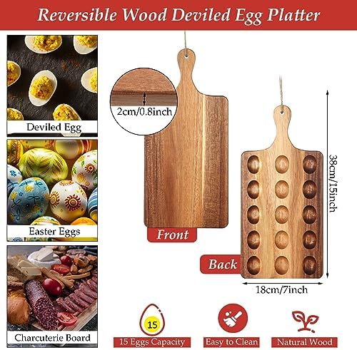 Wooden Deviled Egg Platter Egg Tray Serving, 15 x 7 Inch, 15 Holes in 15 x 7 Inch in As Shown, alternate view 3