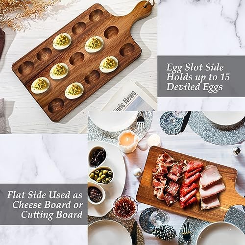 Wooden Deviled Egg Platter Egg Tray Serving, 15 x 7 Inch, 15 Holes in 15 x 7 Inch in As Shown, alternate view 5