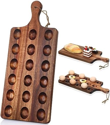 Wooden Deviled Egg Platter Egg Tray Serving, 17 x 7 Inch, 18 Holes in 17 x 7 Inch in As Shown