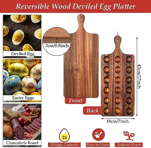 Wooden Deviled Egg Platter Egg Tray Serving, 17 x 7 Inch, 18 Holes in 17 x 7 Inch in As Shown, alternate view 3