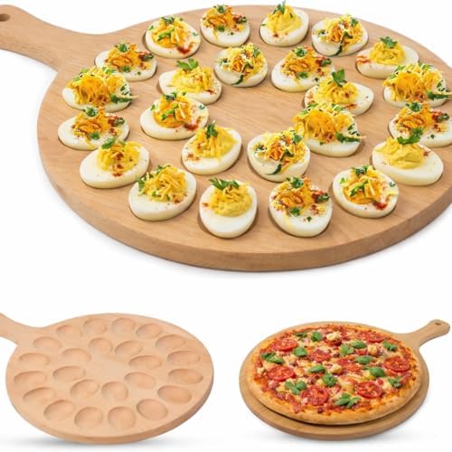 Wooden Deviled Egg Platter for 24, Reversible Serving Tray in 12 inches in Wood