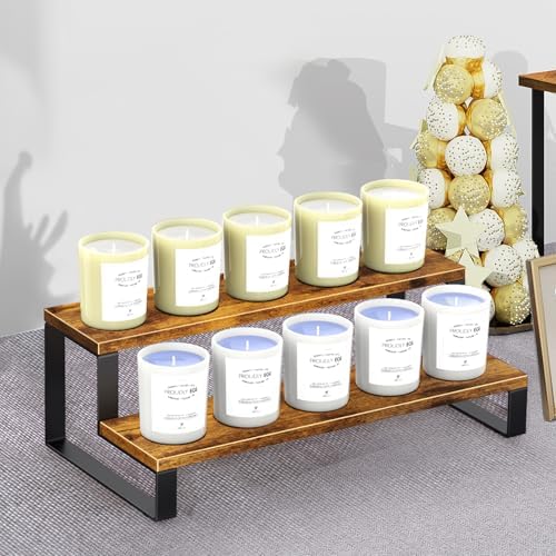 Wooden Display Riser Stand, 2 Tier Display Stand for Candles in Brown, alternate view 2