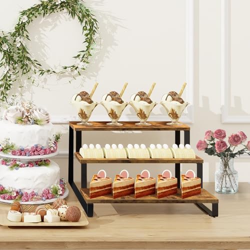 Wooden Display Riser Stand, 3 Tier Display Shelf for Table in Brown, alternate view 2