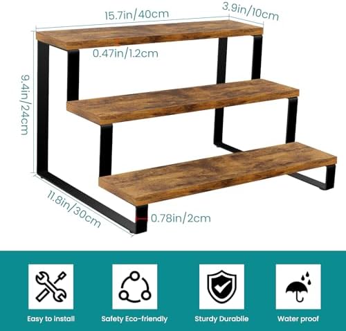 Wooden Display Riser Stand, 3 Tier Display Shelf for Table in Brown, alternate view 3
