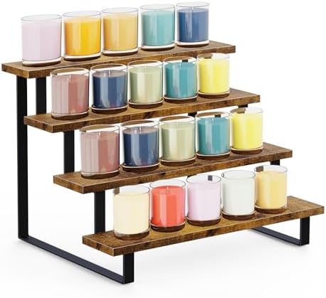 Wooden Display Riser Stand, Tiered Perfume Cologne Organizer Stand in rustic brown